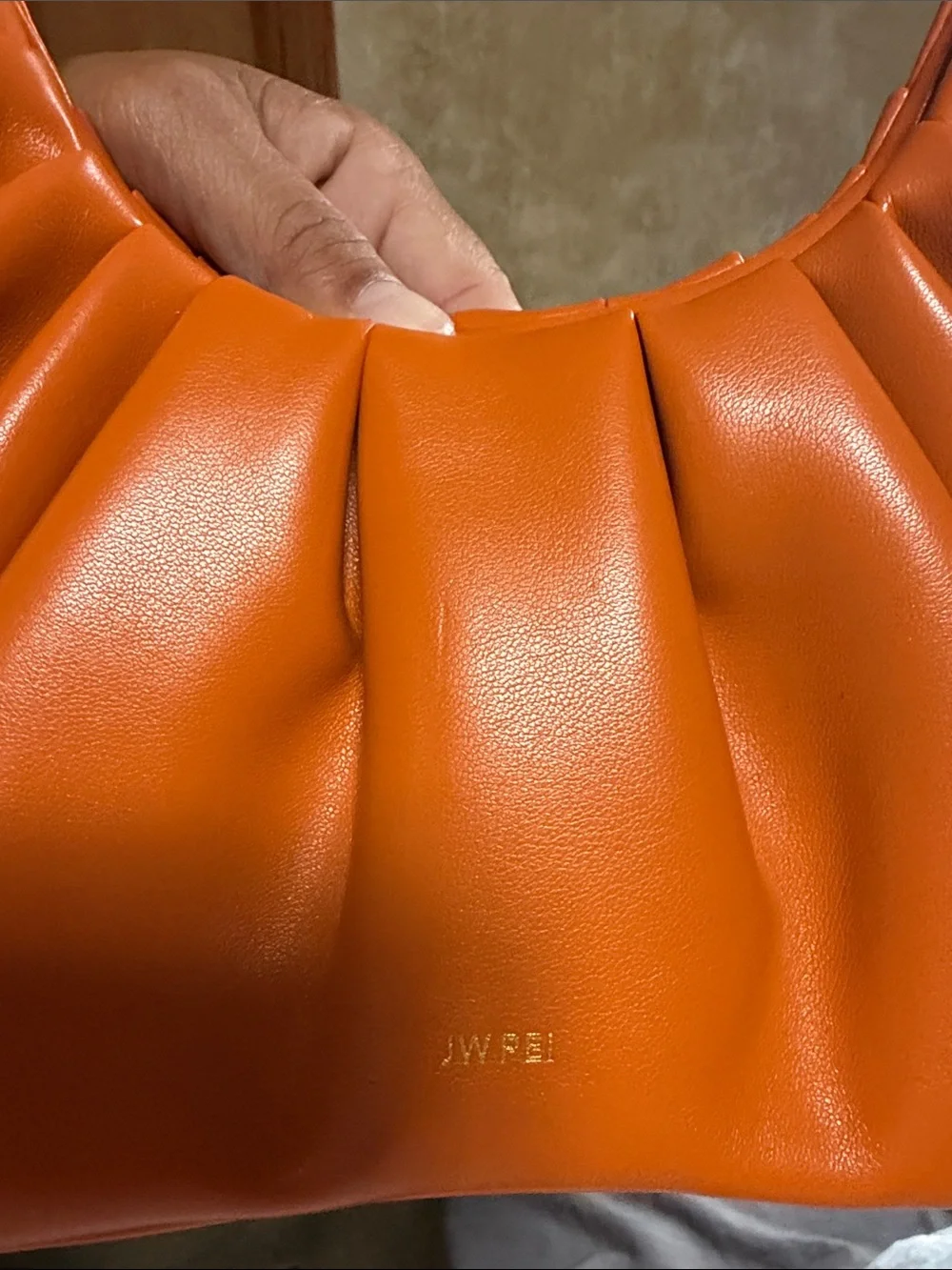 JW PEI Orange Ruched Handle Shoulder Bag